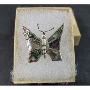 Vintage Butterfly Brooch Abalone Inlayed Shell Jewelry Pin 1" Vintage